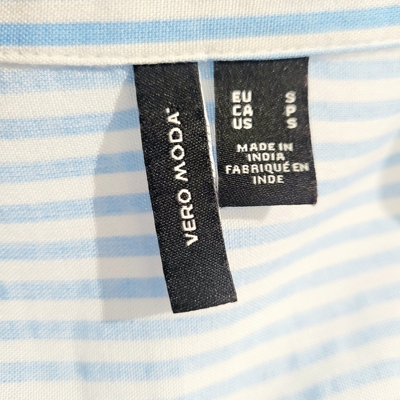 Vero Moda Woman's Oversize Size Small Button Up Shirt Blue White Stripe Blouse - Picture 12 of 14
